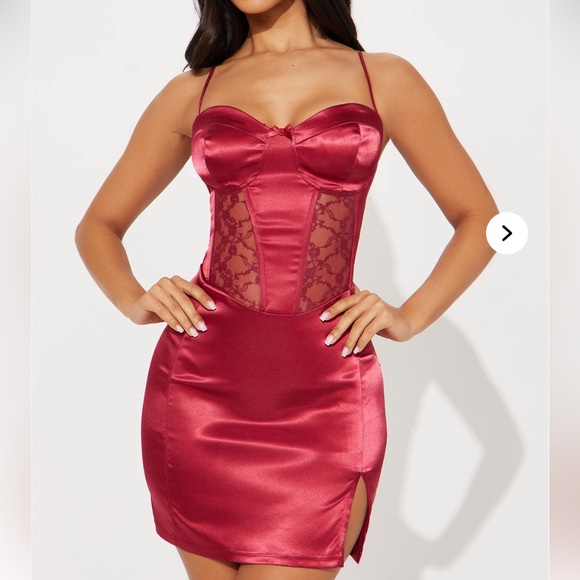 NWT FASHION NOVA spellbound CORSET Red Stretch Satin Micro Mini Dress XL - Picture 3 of 8
